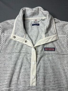 Vineyard Vines Gray & White Striped Terry The Shep Shirt size Medium